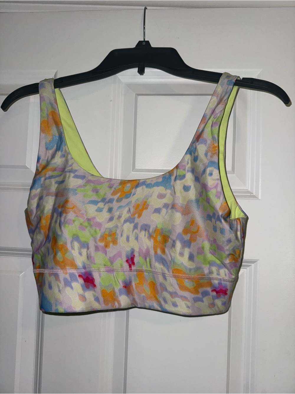 Fabletics Multicolor Pastel Print Sports Bra with Lime Lining